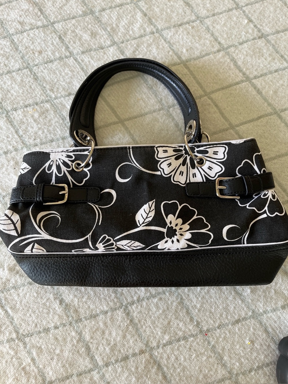 Vintage Tommy Hilfiger Black & White Floral Tote Handbag - Classic Women's Bag